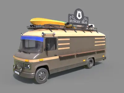 Hipster Food Truck Low-poly 3D model