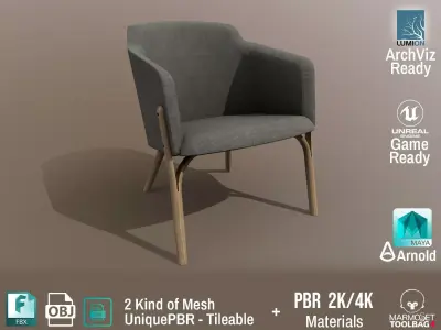 Ton Split Lounge ArmChair Design PBR - Lumion - UE4 Low-poly 3D model