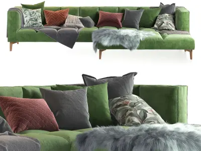 Green chaise end corner sofa 3D model