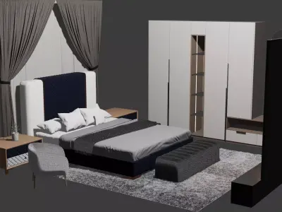 Bedroom Set High Quality Interior Furniture PBR Textures  Low-poly 3D model
