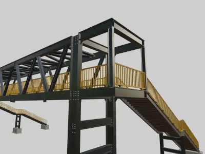 Steel Pedestrian Bridge - Two Columns - Truss Type-9 3D model
