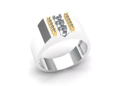 Stylish Men Gold Wedding  Ring with Diamond Rows 3D print model