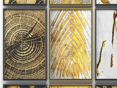Collection of paintings with gold for walls 7 3D model