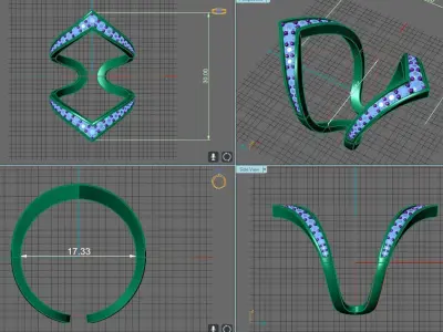 fashionable double gold ring with diamonds 3D print model