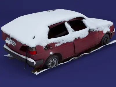 Wrecked Golf Mk II Low-poly 3D model