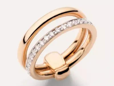 Pomellato Double Band Gold Ring with Diamond Pave 3D print model