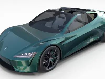Tesla Roadster 2020 Green with interior and chassis 3D model