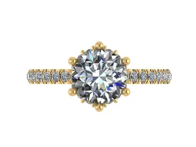 6 Prong solitaire hidden halo diamond ring 3D print model