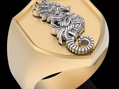 Seahorse man ring silver gold jewelry 3D print model