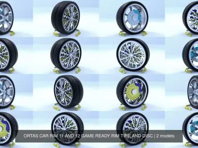 ORTAS CAR RIM 11 AND 12 GAME READY RIM TIRE AND DISC 3D Model Pack