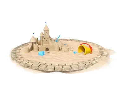 Destroyed Sandcastle with Toys 3D model