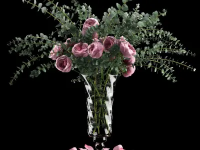 Pink roses and eucalyptus 3D model