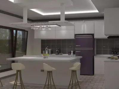 Kitchen modern with bar stools 3D model