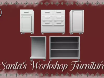 Santa Workshop Furniture Cabinets Tables Shelves and Windows 3D print model