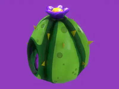 Dark Green Stylized Cactus game-ready plant  Low-poly 3D model
