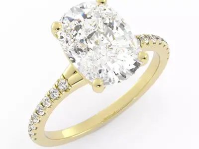 Cushion Cute Pave Band Four Prong Engagement Ring 3D print model
