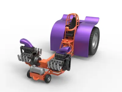 Pulling tractor 2 engines V8 Version 3 Scale 1 to 25 3D print model