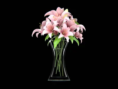 Pink Lily Flower Vase 3D model