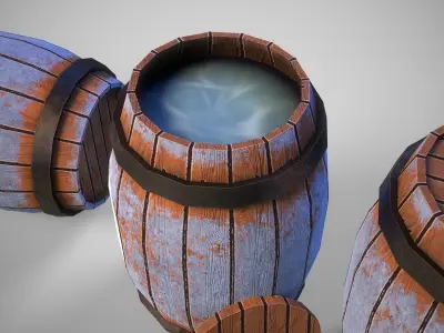 Stylized gameready barrel with water Low-poly 3D model