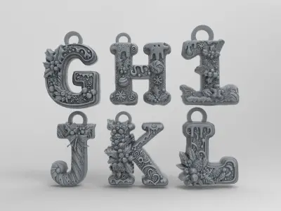 Alphabet christmas decor G to L 3D print model