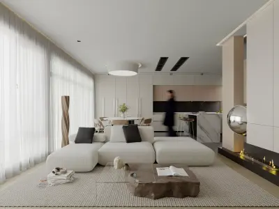 Modern living room dining room interior scenes 417 3D model