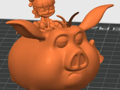 Nezha riding a flying pig 3D print model