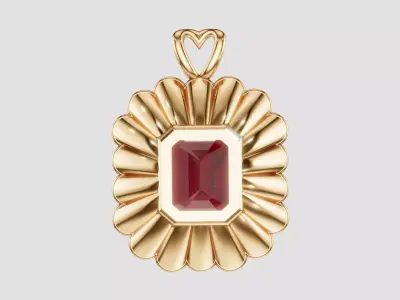 Emerald Cut Floral Style Pendant 3D print model