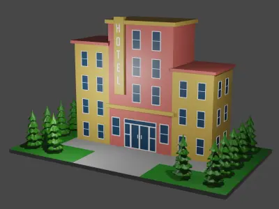 Beautiful Low Poly Hotel Low-poly 3D model