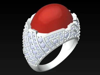 Oval stone ring - Mens Rings - GN257 3D print model