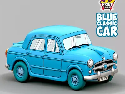 Blue Classic Car 3d print ready model from Sapristi Diorama 3D print model