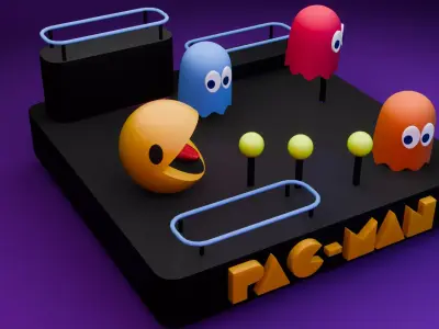 Retro Arcade Vibe 80s Pac-Man Diorama Low-poly 3D model