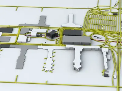 Los Angeles LAX Airport Roads Buildings Public Transport Lines 3D model