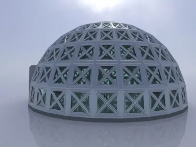 Large steel dome with glass panels and entry 3D model