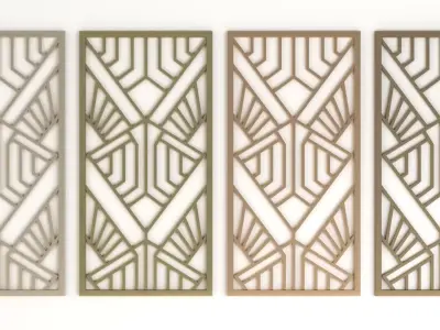  Decorative gold plaster partition screen with geometric pattern 3D model