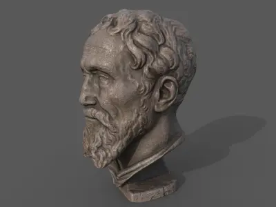 Michelangelo bust of man with beard Low-poly 3D model