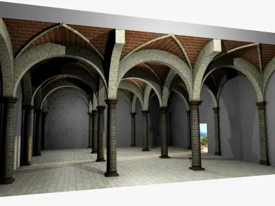 Vaulting 2-5  Romanic  750cm spaced  thick arches and thin curbs Low-poly 3D model
