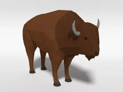 Low Poly Cartoon Bison Low-poly 3D model
