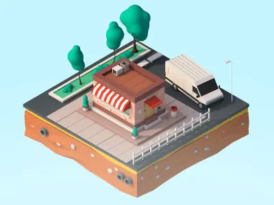 Cartoon Low Poly City Shop Building Low-poly 3D model