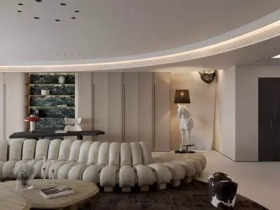 Luxury living and dining room interior 3D model