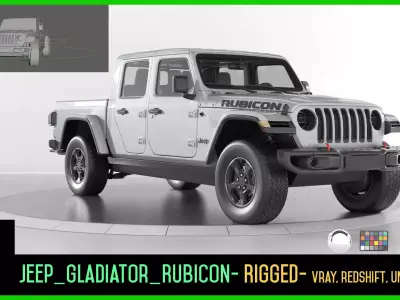 Jeep Gladiator Rubicon-Rigged and Textured-Unreal-vray-redshift Low-poly 3D model