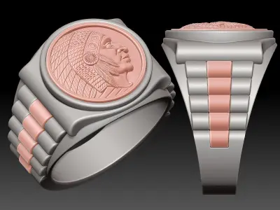 Indian watch Man Ring silver gold printable jewelry 3D print model
