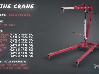 Car Engine Crane - Worn Hydraulic Hoist -3 meshes - Game ready  Low-poly 3D model