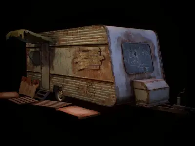 Camper old rusty trailer Low-poly 3D model