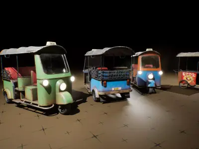 Tuk-Tuk and Rickshaw 3D Vehicle Pack Low-poly 3D model
