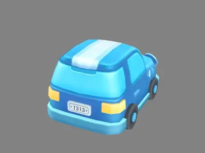 Cartoon car - blue Low-poly 3D model