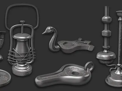 15 Oil Lamp Highpoly and Lowpoly  Low-poly 3D model