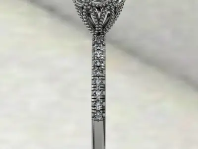 Engagement ring with patterned basket 3D print model