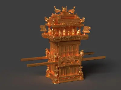  Chinese golden wedding sedan figure    Low-poly 3D model