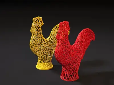 Rooster two sculptures 3D print model