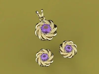 Pandent set stone pendant and earring 3D print model